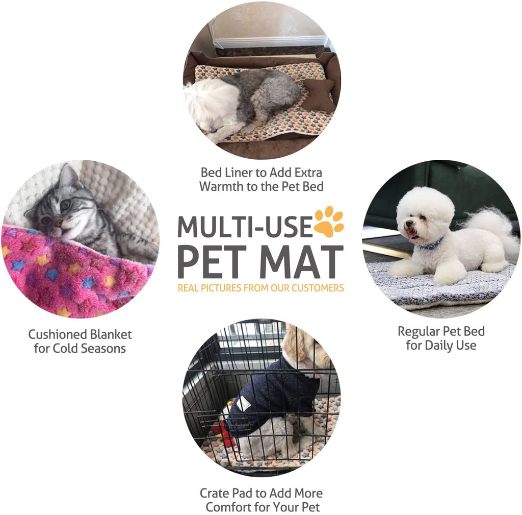 Dog Crate Pad - Ultra Soft Pet Bed with Cute Star Print, Washable Mat for Large Medium Small Dogs, Reversible Fleece Kennel Liner, Cat Bed 21 X 12 Inch Brown